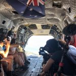 Filming inside a RAAF's Chinook for 'Amazing Race Australia'.
